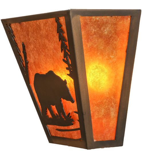 Meyda Lighting Bear Creek 13" 2-Light Antique Copper Wall Sconce With Amber Mica Shade Glass
