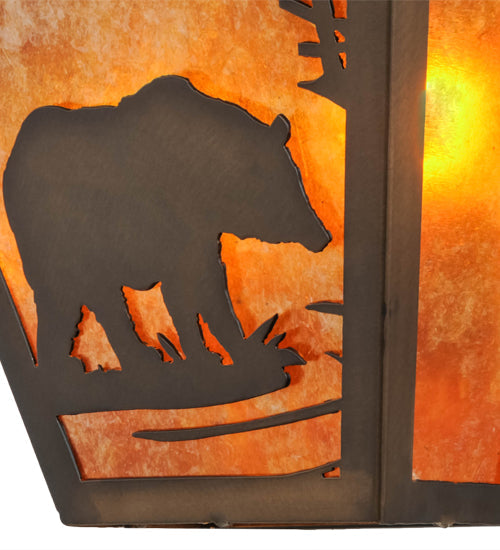 Meyda Lighting Bear Creek 13" 2-Light Antique Copper Wall Sconce With Amber Mica Shade Glass