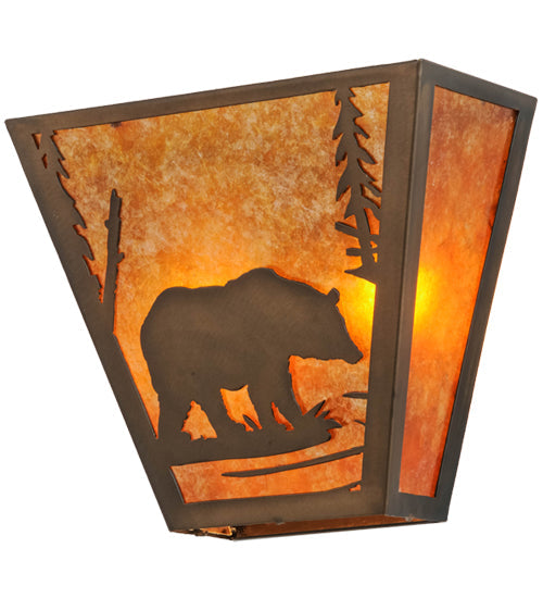 Meyda Lighting Bear Creek 13" 2-Light Antique Copper Wall Sconce With Amber Mica Shade Glass