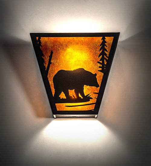 Meyda Lighting Bear Creek 13" 2-Light Textured Black Wall Sconce With Amber Mica Shade Glass