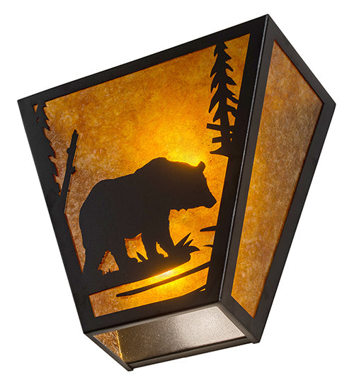 Meyda Lighting Bear Creek 13" 2-Light Textured Black Wall Sconce With Amber Mica Shade Glass