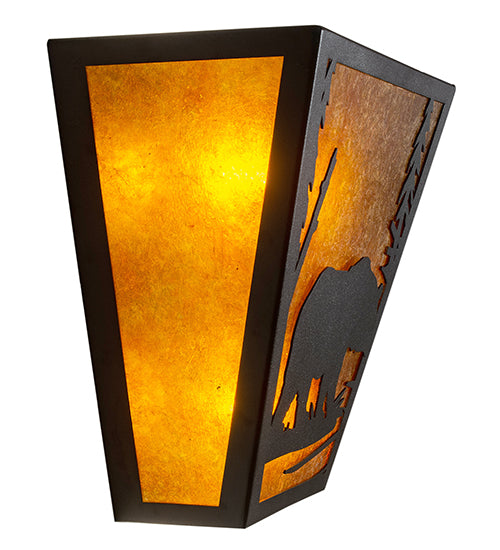 Meyda Lighting Bear Creek 13" 2-Light Textured Black Wall Sconce With Amber Mica Shade Glass