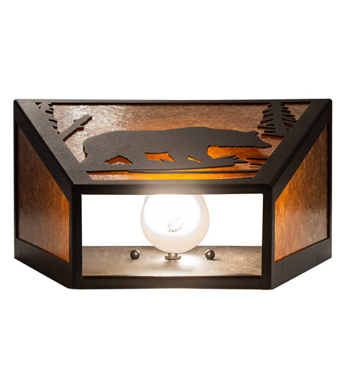 Meyda Lighting Bear Creek 13" 2-Light Textured Black Wall Sconce With Amber Mica Shade Glass