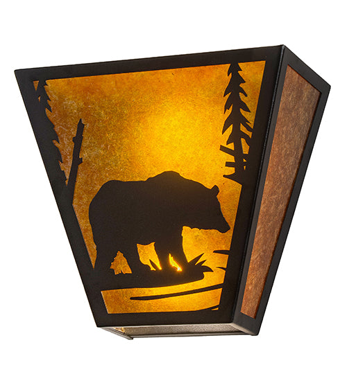 Meyda Lighting Bear Creek 13" 2-Light Textured Black Wall Sconce With Amber Mica Shade Glass