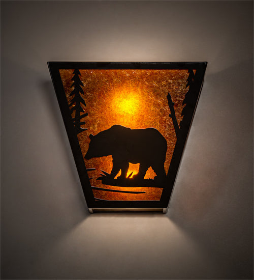 Meyda Lighting Bear Creek 13" 2-Light Timeless Bronze Left Wall Sconce With Amber Mica Shade Glass