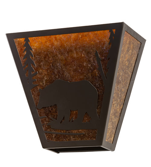 Meyda Lighting Bear Creek 13" 2-Light Timeless Bronze Left Wall Sconce With Amber Mica Shade Glass