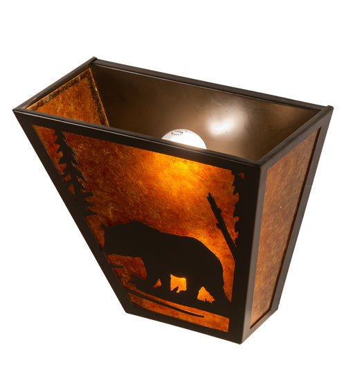 Meyda Lighting Bear Creek 13" 2-Light Timeless Bronze Left Wall Sconce With Amber Mica Shade Glass