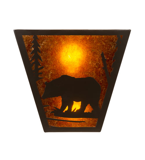 Meyda Lighting Bear Creek 13" 2-Light Timeless Bronze Left Wall Sconce With Amber Mica Shade Glass