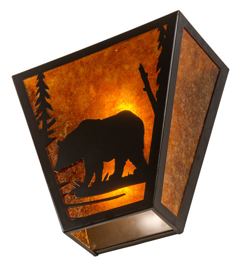 Meyda Lighting Bear Creek 13" 2-Light Timeless Bronze Left Wall Sconce With Amber Mica Shade Glass