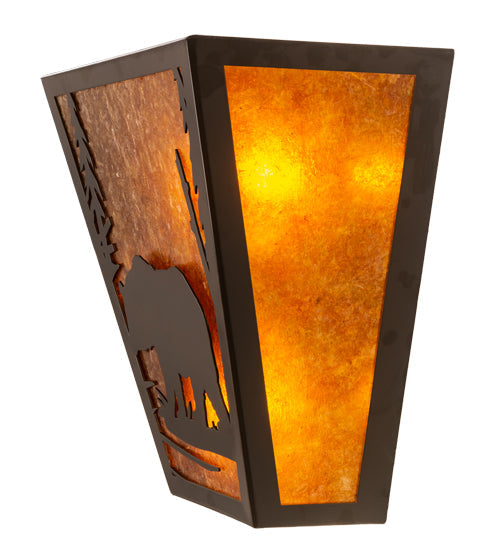 Meyda Lighting Bear Creek 13" 2-Light Timeless Bronze Left Wall Sconce With Amber Mica Shade Glass