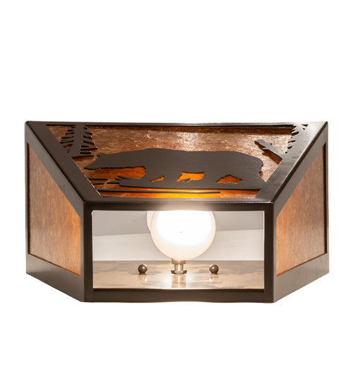 Meyda Lighting Bear Creek 13" 2-Light Timeless Bronze Left Wall Sconce With Amber Mica Shade Glass