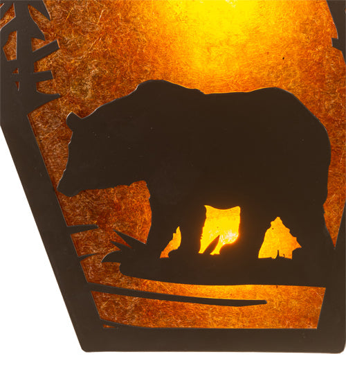 Meyda Lighting Bear Creek 13" 2-Light Timeless Bronze Left Wall Sconce With Amber Mica Shade Glass