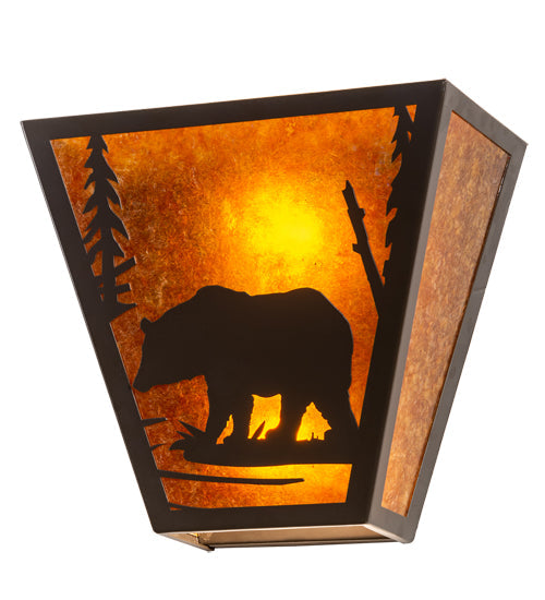 Meyda Lighting Bear Creek 13" 2-Light Timeless Bronze Left Wall Sconce With Amber Mica Shade Glass