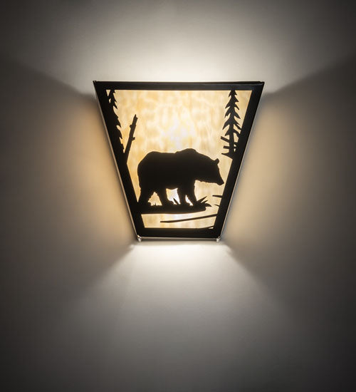 Meyda Lighting Bear Creek 13" 2-Light Timeless Bronze Right Wall Sconce With Beige Shade Glass