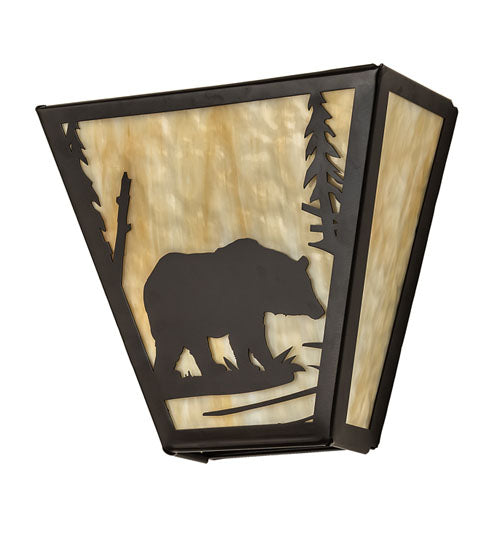 Meyda Lighting Bear Creek 13" 2-Light Timeless Bronze Right Wall Sconce With Beige Shade Glass