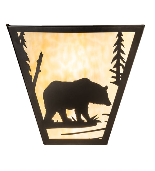 Meyda Lighting Bear Creek 13" 2-Light Timeless Bronze Right Wall Sconce With Beige Shade Glass