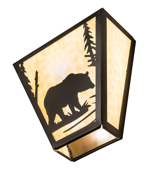 Meyda Lighting Bear Creek 13" 2-Light Timeless Bronze Right Wall Sconce With Beige Shade Glass