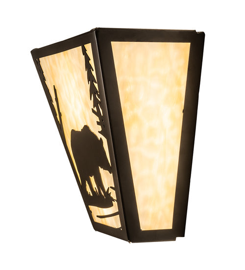 Meyda Lighting Bear Creek 13" 2-Light Timeless Bronze Right Wall Sconce With Beige Shade Glass