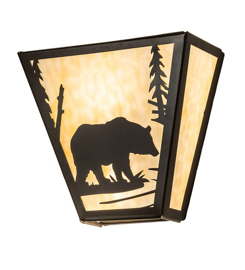 Meyda Lighting Bear Creek 13" 2-Light Timeless Bronze Right Wall Sconce With Beige Shade Glass