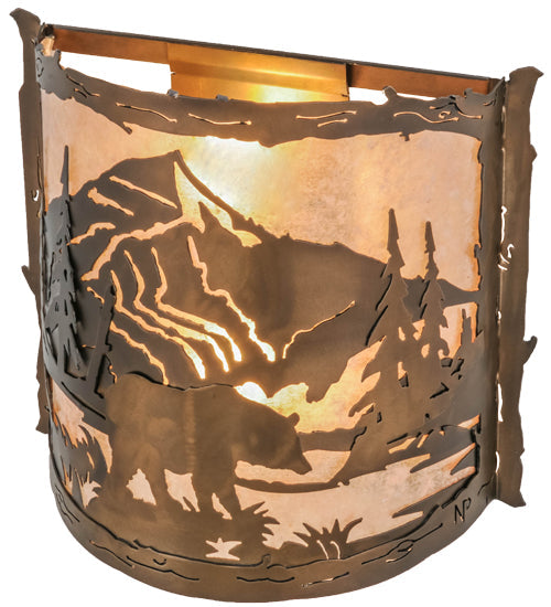 Meyda Lighting Bear Creek 15" 2-Light Antique Copper Wall Sconce With Silver Mica Shade Glass
