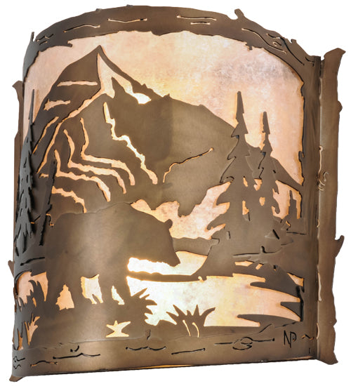 Meyda Lighting Bear Creek 15" 2-Light Antique Copper Wall Sconce With Silver Mica Shade Glass