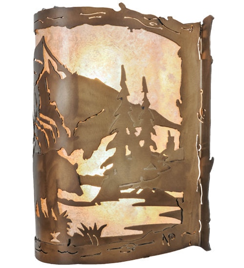 Meyda Lighting Bear Creek 15" 2-Light Antique Copper Wall Sconce With Silver Mica Shade Glass
