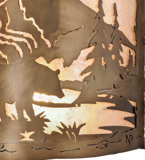 Meyda Lighting Bear Creek 15" 2-Light Antique Copper Wall Sconce With Silver Mica Shade Glass