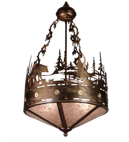Meyda Lighting Bear Creek 16" 2-Light Antique Copper Inverted Pendant Light With Silver Mica Shade Glass