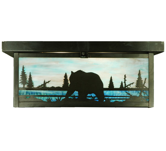 Meyda Lighting Bear Creek 23" 2-Light Craftsman Brown Flush Mount Light With Green and Blue Shade Glass