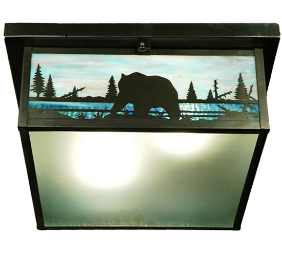 Meyda Lighting Bear Creek 23" 2-Light Craftsman Brown Flush Mount Light With Green and Blue Shade Glass