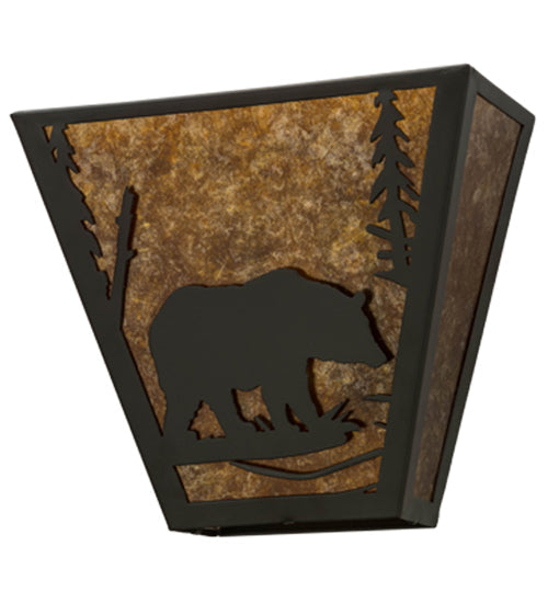 Meyda Lighting Bear Creek Right 13" 2-Light Timeless Bronze Wall Sconce With Amber Mica Shade Glass