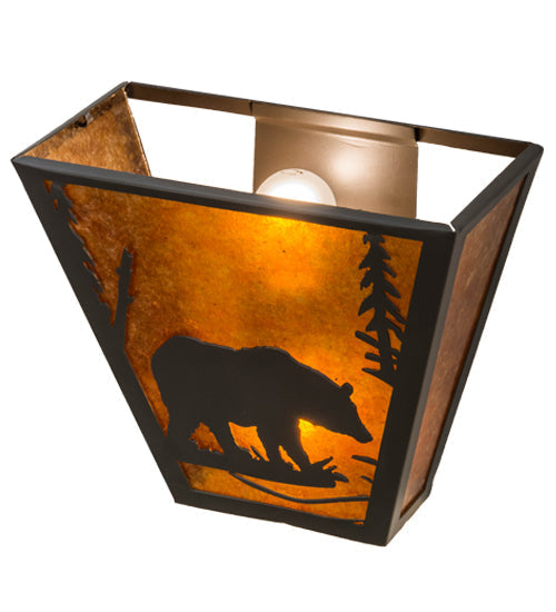 Meyda Lighting Bear Creek Right 13" 2-Light Timeless Bronze Wall Sconce With Amber Mica Shade Glass