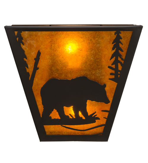 Meyda Lighting Bear Creek Right 13" 2-Light Timeless Bronze Wall Sconce With Amber Mica Shade Glass