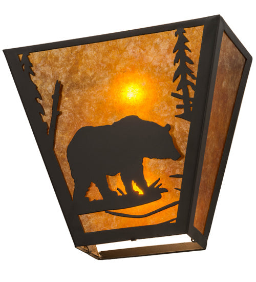 Meyda Lighting Bear Creek Right 13" 2-Light Timeless Bronze Wall Sconce With Amber Mica Shade Glass