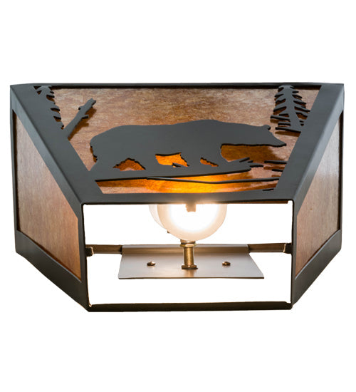 Meyda Lighting Bear Creek Right 13" 2-Light Timeless Bronze Wall Sconce With Amber Mica Shade Glass