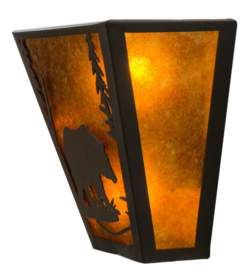 Meyda Lighting Bear Creek Right 13" 2-Light Timeless Bronze Wall Sconce With Amber Mica Shade Glass