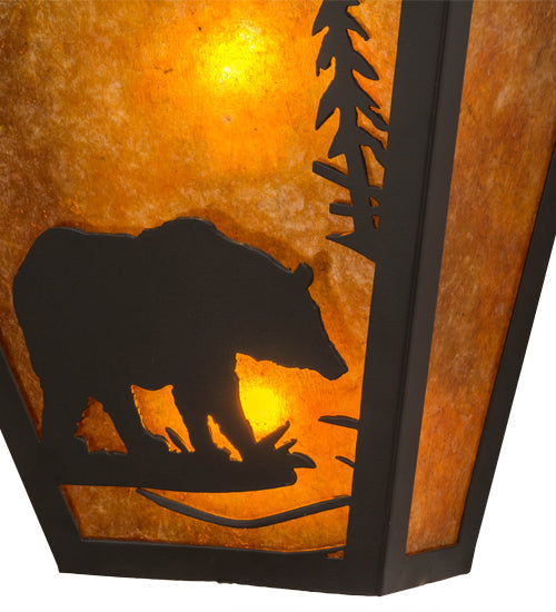 Meyda Lighting Bear Creek Right 13" 2-Light Timeless Bronze Wall Sconce With Amber Mica Shade Glass