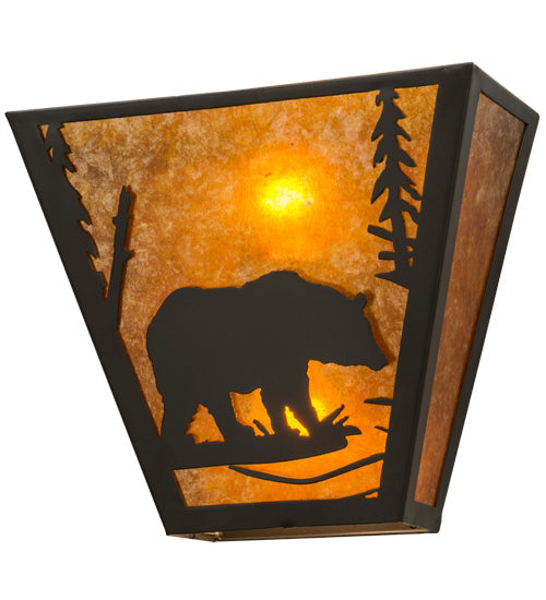 Meyda Lighting Bear Creek Right 13" 2-Light Timeless Bronze Wall Sconce With Amber Mica Shade Glass