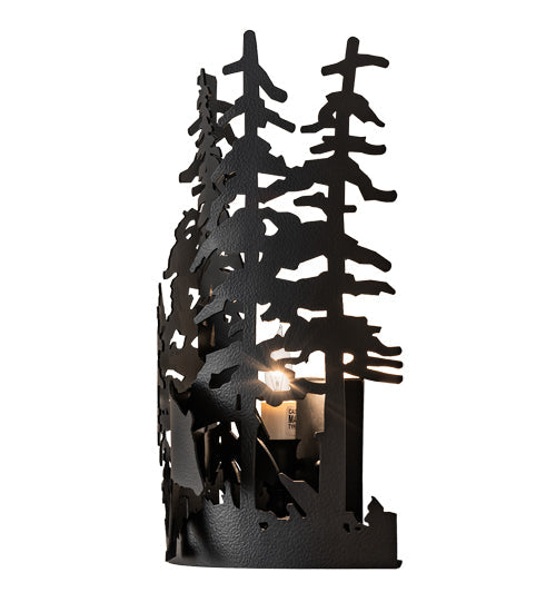 Meyda Lighting Bear Through the Trees 11" Black Satin Wrought Iron Wall Sconce