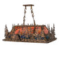 Meyda Lighting Bear Through the Trees 36" 6-Light Dark Burnished Antique Copper Island Pendant Light With Orange Sunset & Blue Green Shade Glass