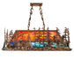 Meyda Lighting Bear Through the Trees 36" 6-Light Dark Burnished Antique Copper Island Pendant Light With Orange Sunset & Blue Green Shade Glass