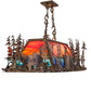 Meyda Lighting Bear Through the Trees 36" 6-Light Dark Burnished Antique Copper Island Pendant Light With Orange Sunset & Blue Green Shade Glass
