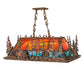 Meyda Lighting Bear Through the Trees 36" 6-Light Dark Burnished Antique Copper Island Pendant Light With Orange Sunset & Blue Green Shade Glass