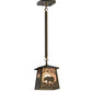 Meyda Lighting Bear at Dawn 10" Antique Copper Mini Pendant Light With Silver Mica Shade Glass