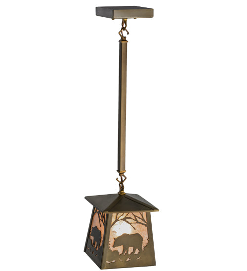 Meyda Lighting Bear at Dawn 10" Antique Copper Mini Pendant Light With Silver Mica Shade Glass
