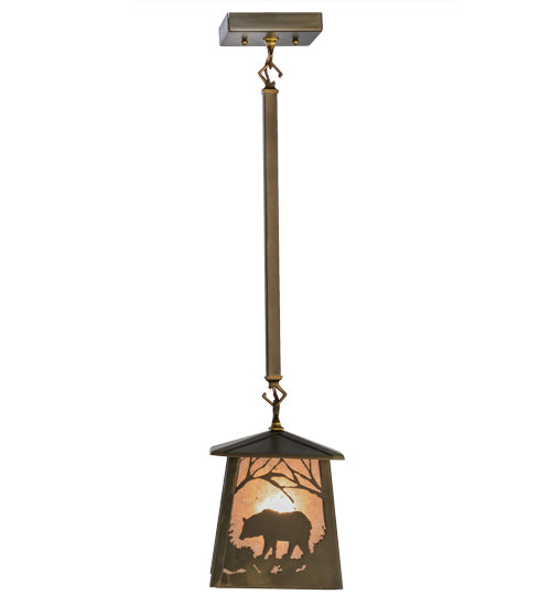 Meyda Lighting Bear at Dawn 10" Antique Copper Mini Pendant Light With Silver Mica Shade Glass
