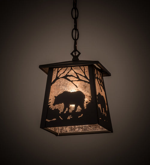 Meyda Lighting Bear at Dawn 10" Oil Rubbed Bronze Mini Pendant Light With Silver Mica Shade Glass