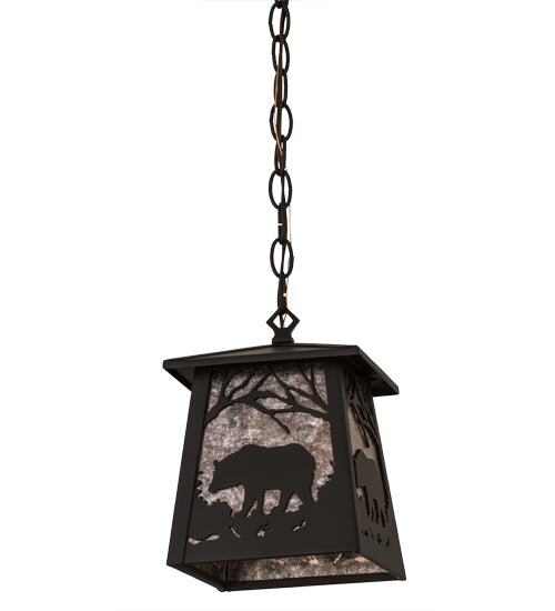 Meyda Lighting Bear at Dawn 10" Oil Rubbed Bronze Mini Pendant Light With Silver Mica Shade Glass