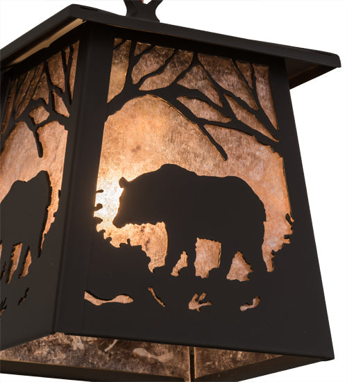 Meyda Lighting Bear at Dawn 10" Oil Rubbed Bronze Mini Pendant Light With Silver Mica Shade Glass
