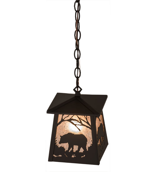 Meyda Lighting Bear at Dawn 10" Oil Rubbed Bronze Mini Pendant Light With Silver Mica Shade Glass